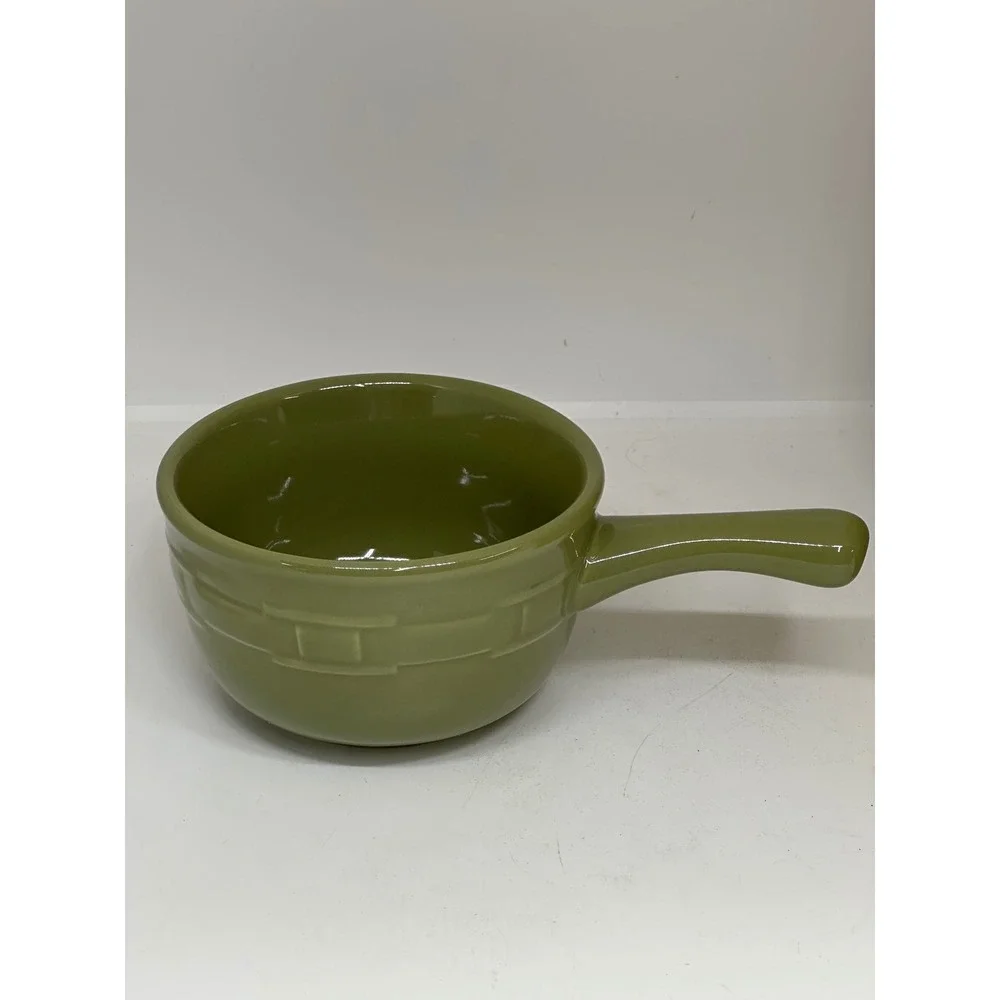 Longaberger Chili Bowl Sage Green Woven Traditions Pottery Single Handle NIB
